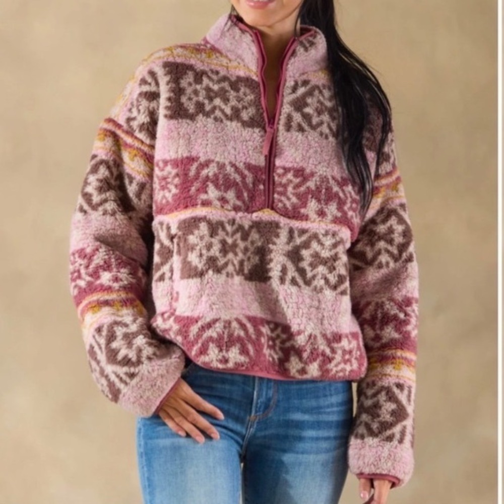 Sundance Heidi Sherpa 1/2 Zip Pullover Sweater Nordic Pink Women's Size XL